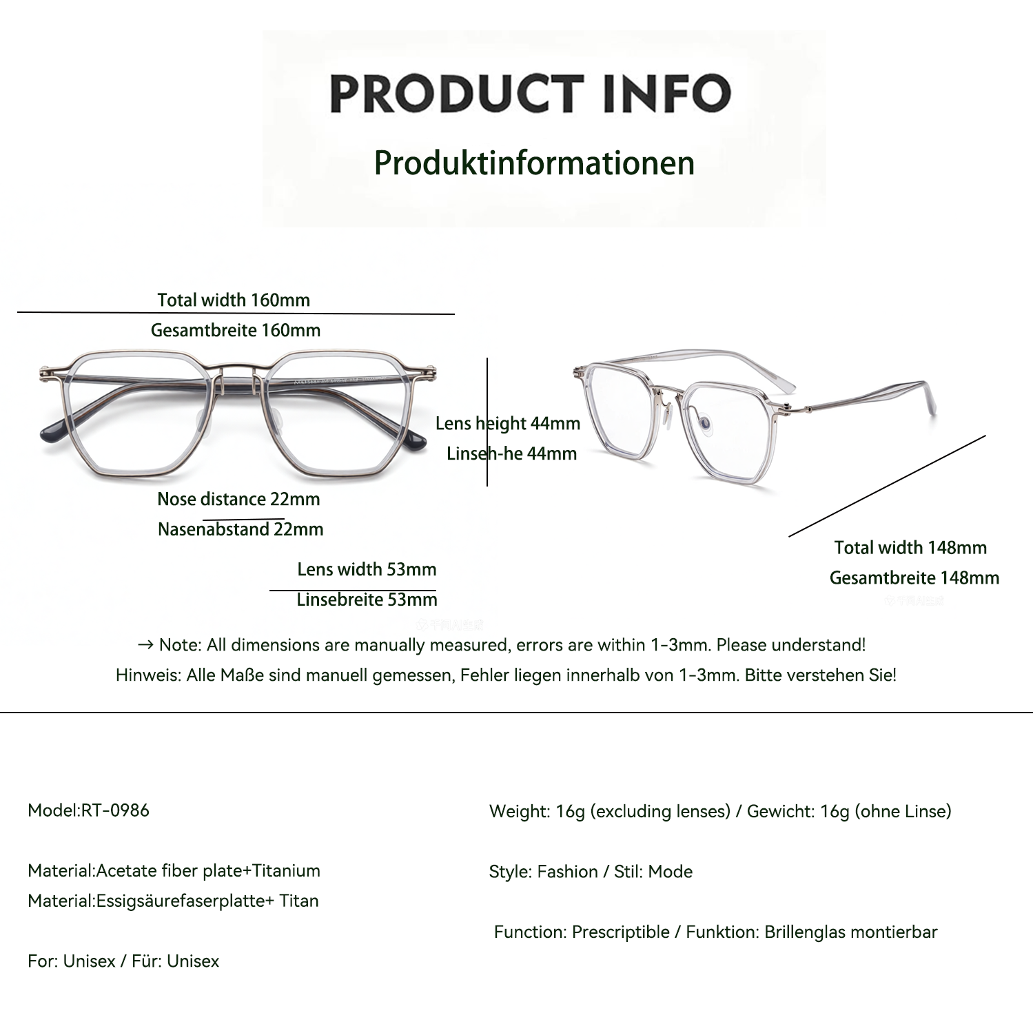 Titanium Metal Frame Fashion Glasses