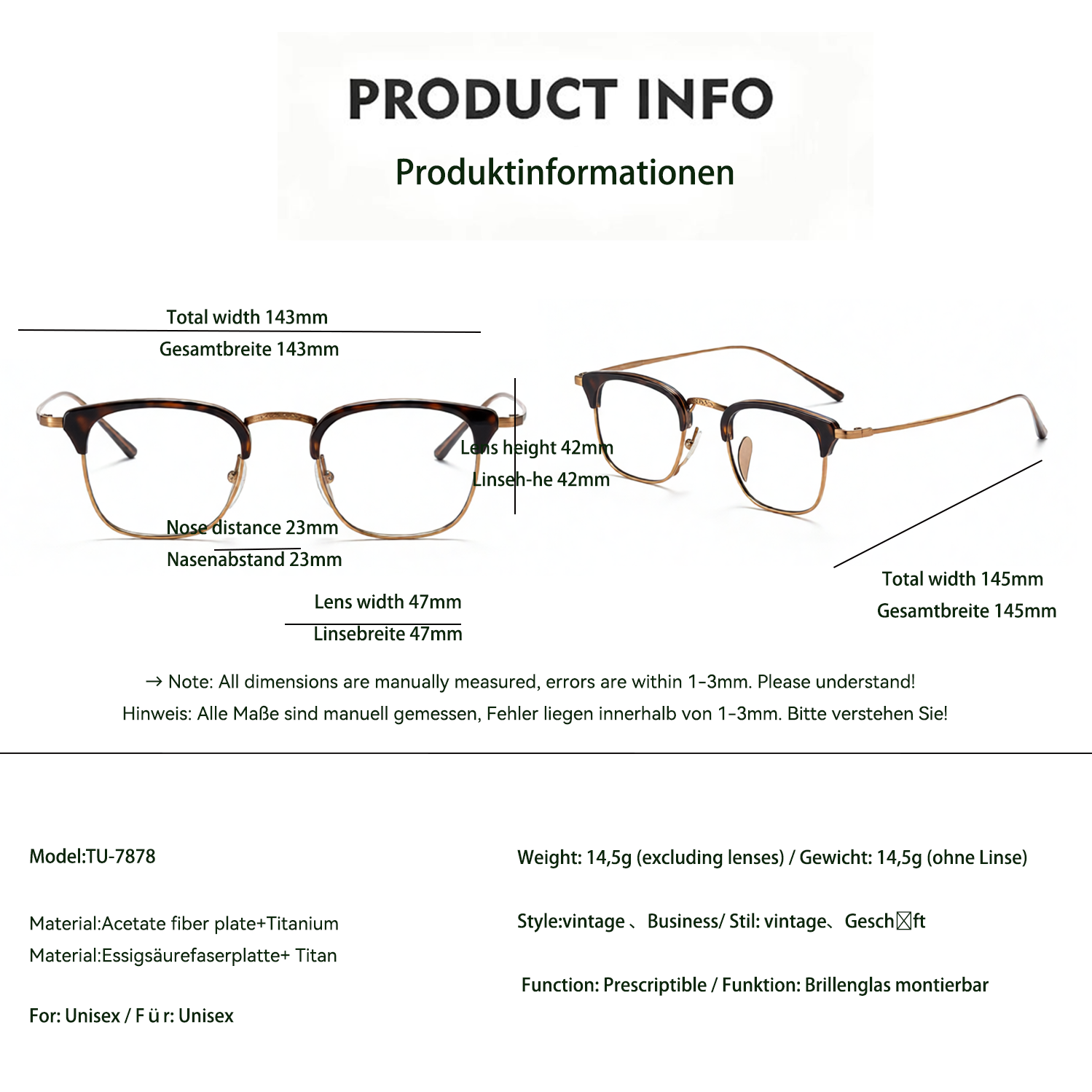 Titanium Vintage Business Fashion Glasses