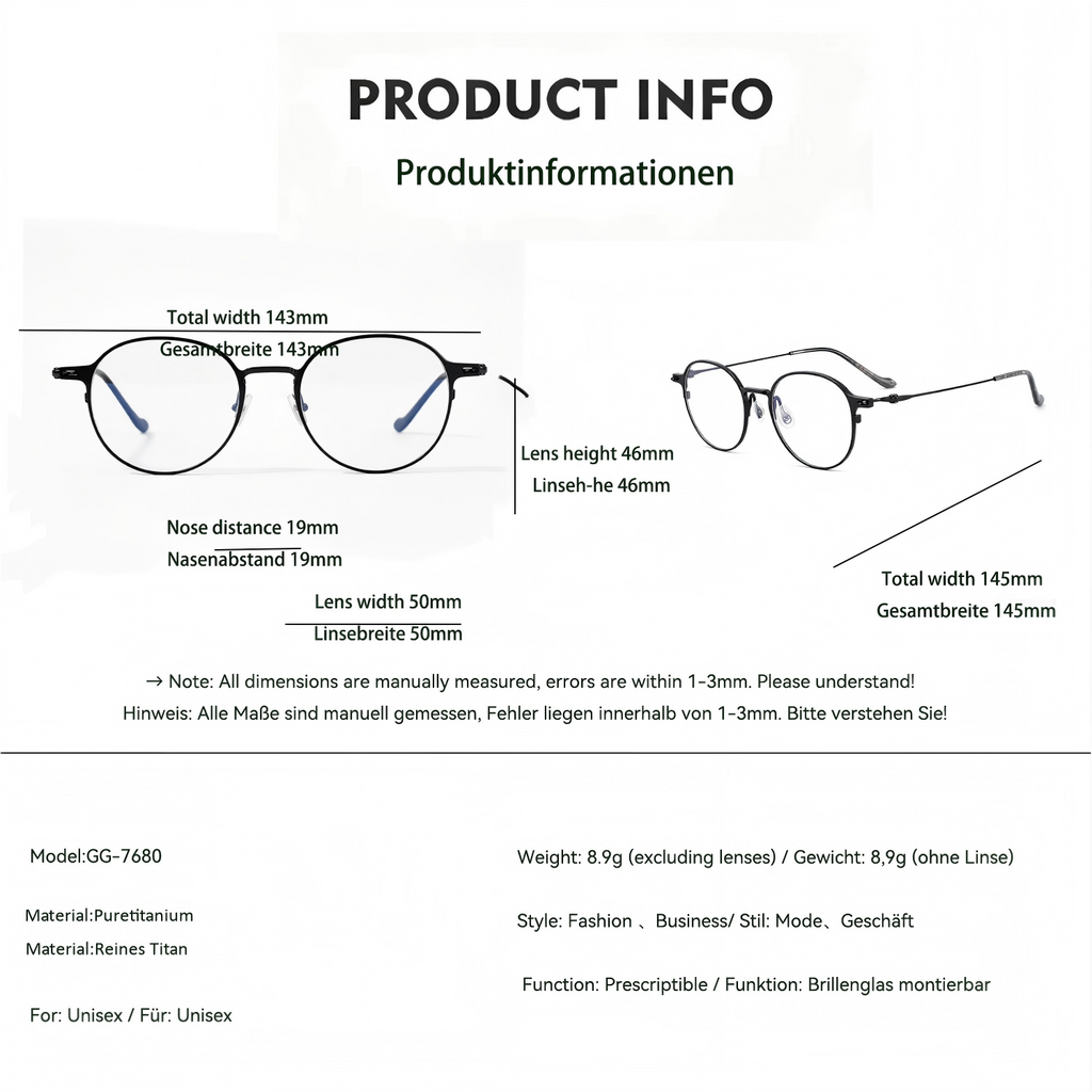 Ultra-light Pure Titanium Retro Glasses