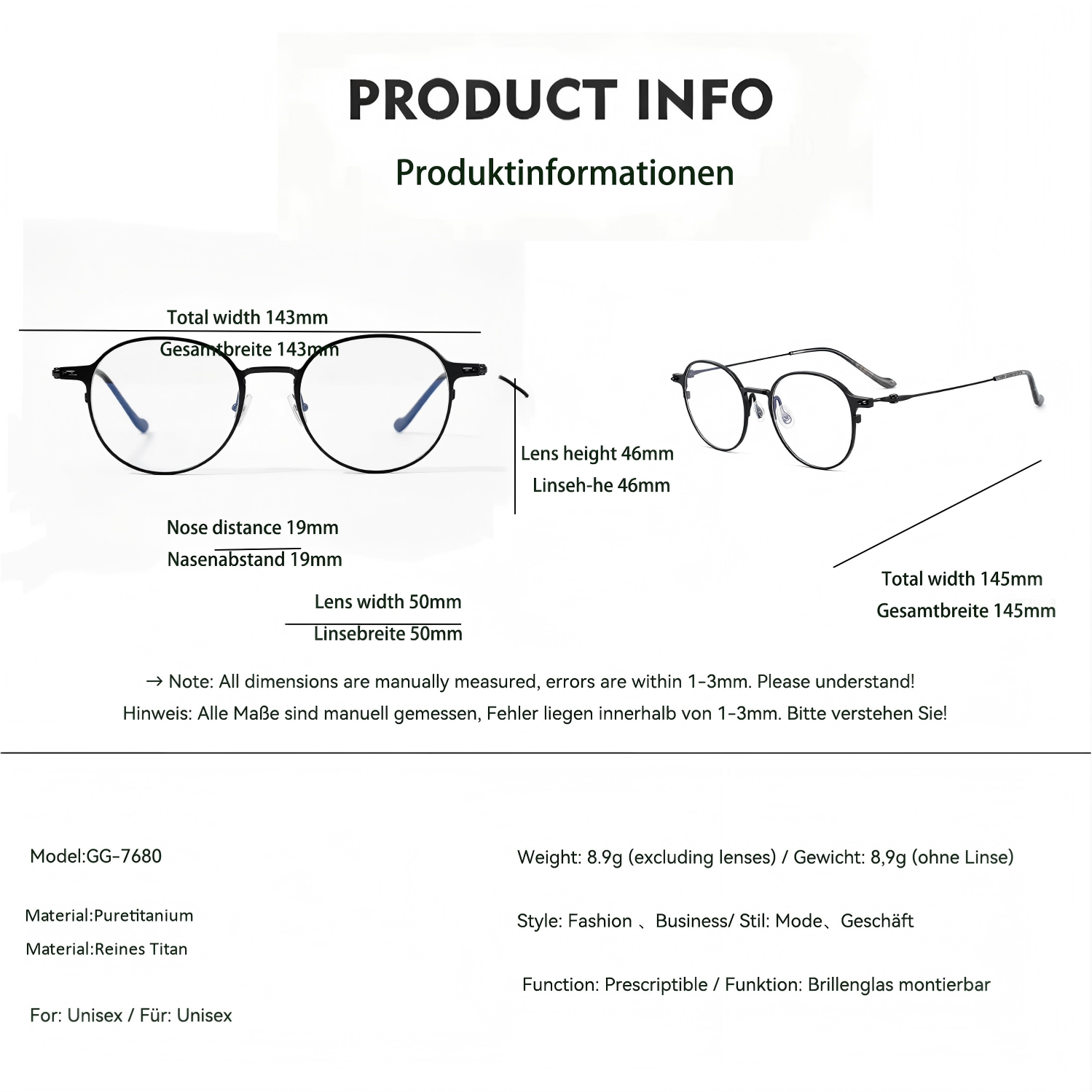 Ultra-light Pure Titanium Retro Glasses