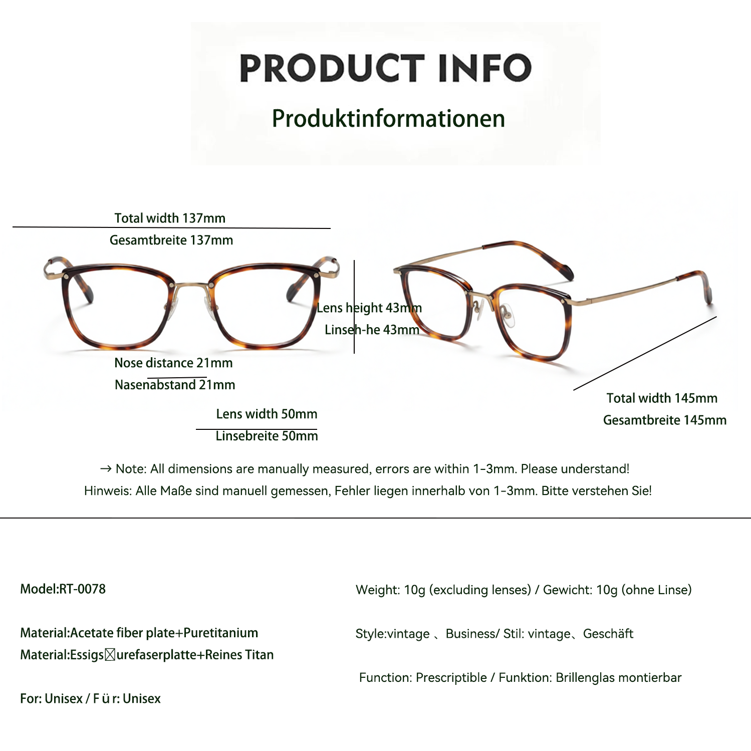 Pure Titanium Vintage Minimalist Glasses