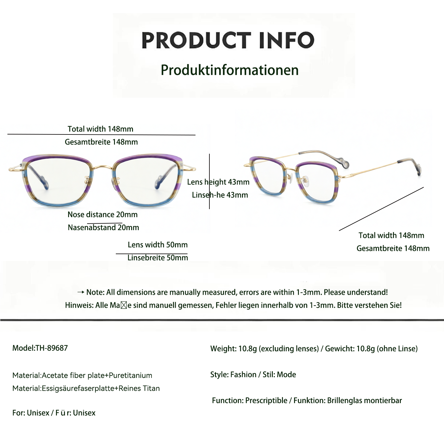 Pure Titanium Fashion Frame Glasses