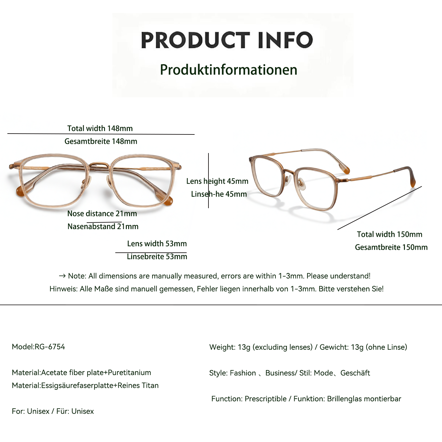 Pure Titanium Fashion Glasses