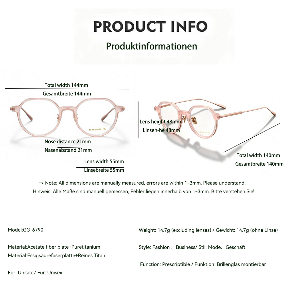 Pure titanium metal sheet glasses