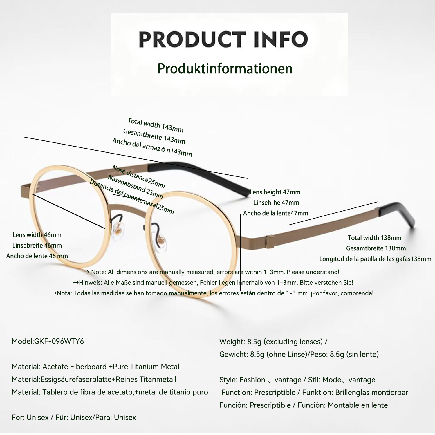 vintage titanio puro eye glasses