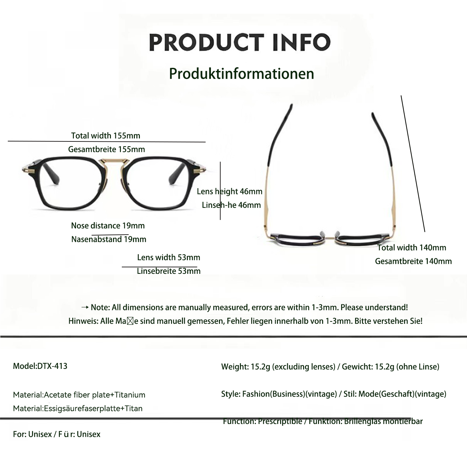 Titanium One-Piece Vintage Fashion Personalized Glasses