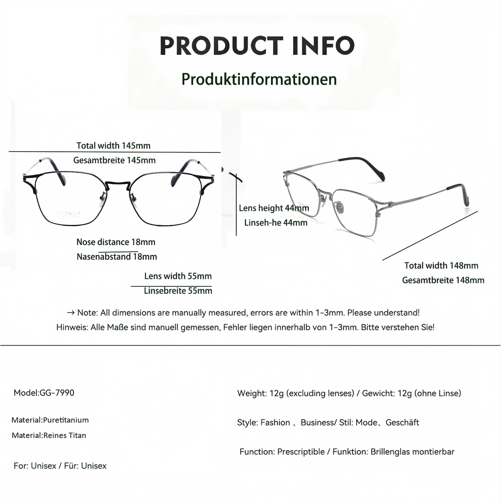 Pure Titanium Business Style Glasses
