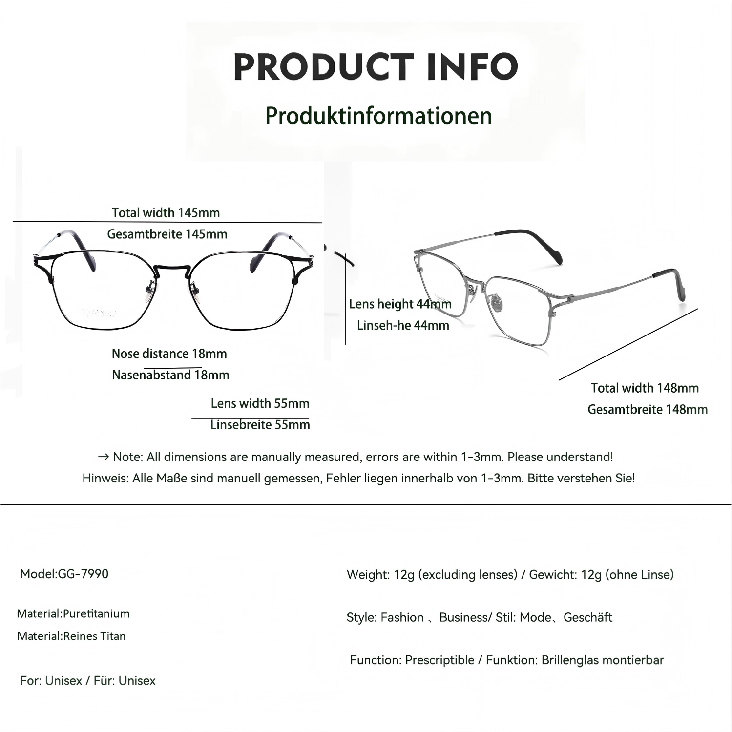 Pure Titanium Business Style Glasses