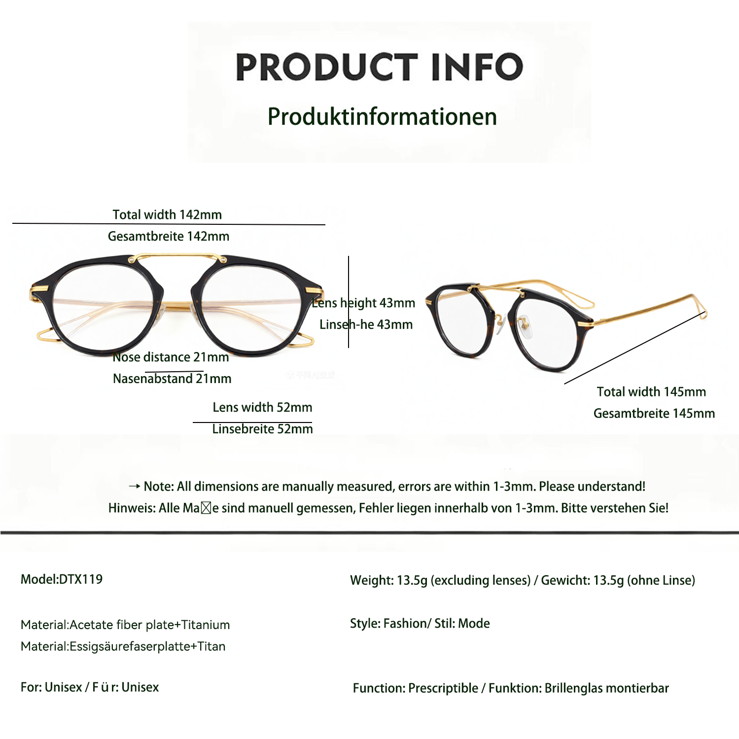 Titanium Fashion Acetate Fiber Frame Glasses